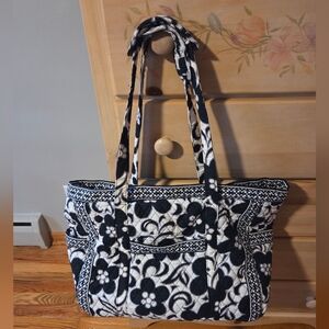 Floral Black and White Tote Bag